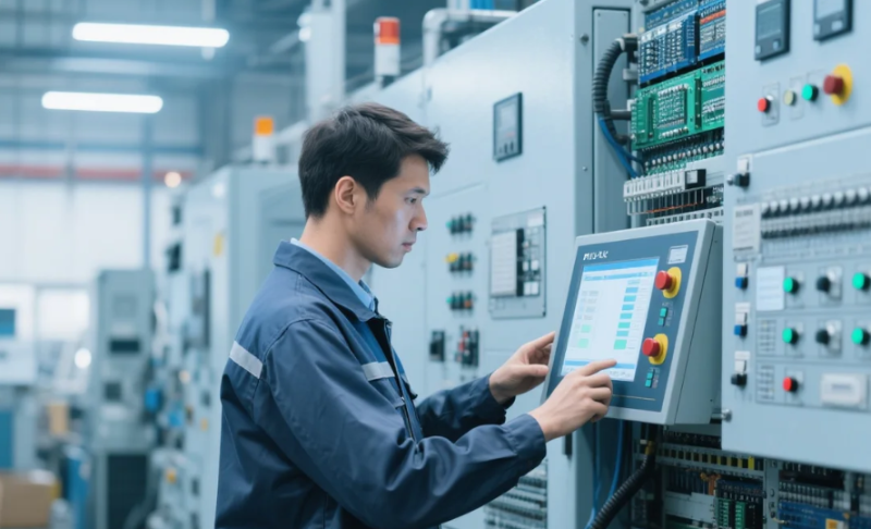 操作工正在操作自动化设备